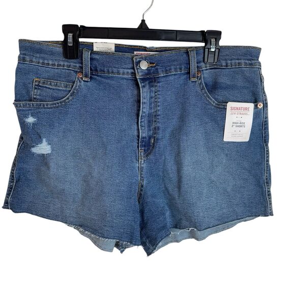 NWT Signature Levi’s Heritage Shorts Women's 14 W32 High Rise Blue Frayed Hem - Picture 1 of 7